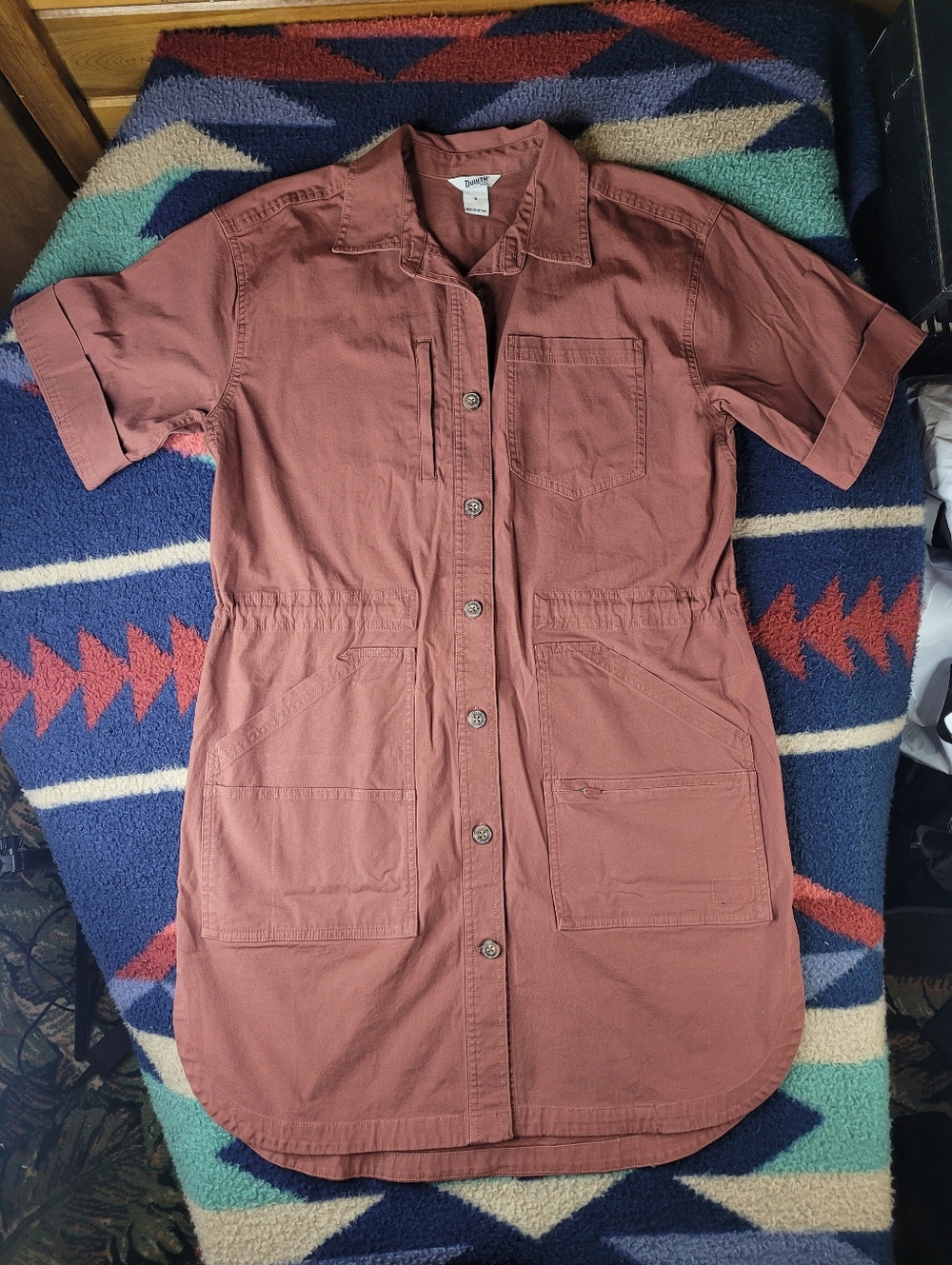Duluth Trading Co Jumper Shirt Dress Womens Small Maroon Canvas Short Sleeve